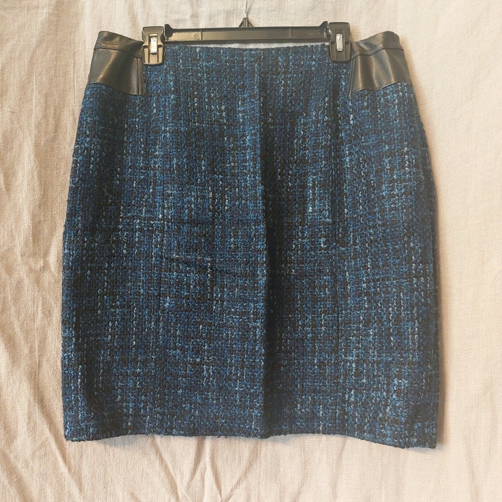 Vtg Adrienne Vittadini teal woolzblend tweed skirt, side zip, sz 12, NWOT
